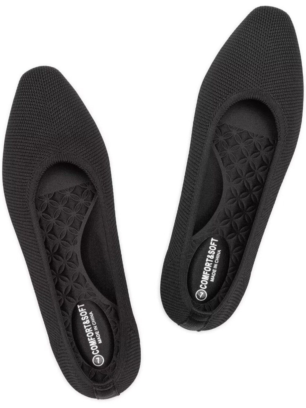 Frank Mully Women's Black Rubber Knitted Square Toe Flats Lightweight Shoes
